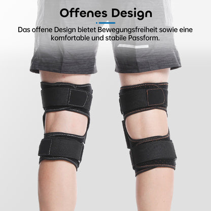 Verstellbare Kniebandage mit Aluminium-Scharnieren & Silikonpolster – stabil, atmungsaktiv & flexibel für Sport und Alltag