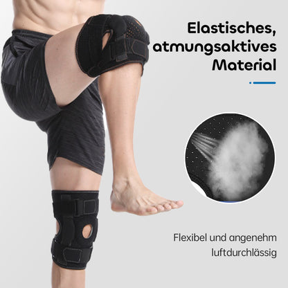 Verstellbare Kniebandage mit Aluminium-Scharnieren & Silikonpolster – stabil, atmungsaktiv & flexibel für Sport und Alltag