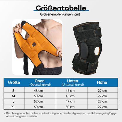 Verstellbare Kniebandage mit Aluminium-Scharnieren & Silikonpolster – stabil, atmungsaktiv & flexibel für Sport und Alltag